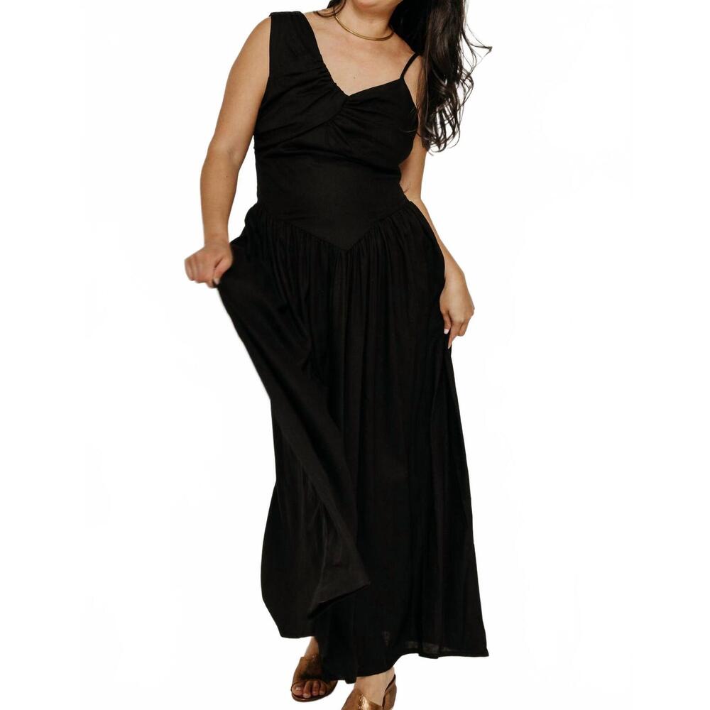 NEW TACH chenoa linen dress in black